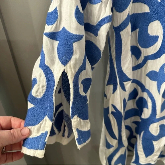 PIA PAURO Anthropologie Dress Blue and White Embroidered Dress Size Small - Picture 4 of 6